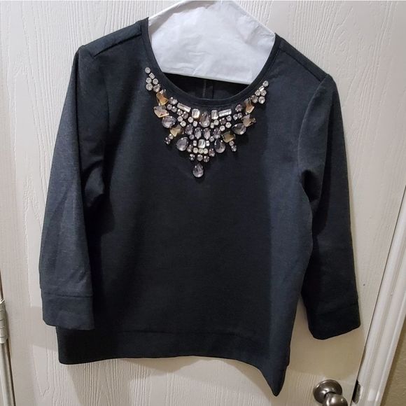 Vince‎ Camuto jeweled bibb neckline zippered crop sweatshirt size medium - Picture 1 of 5